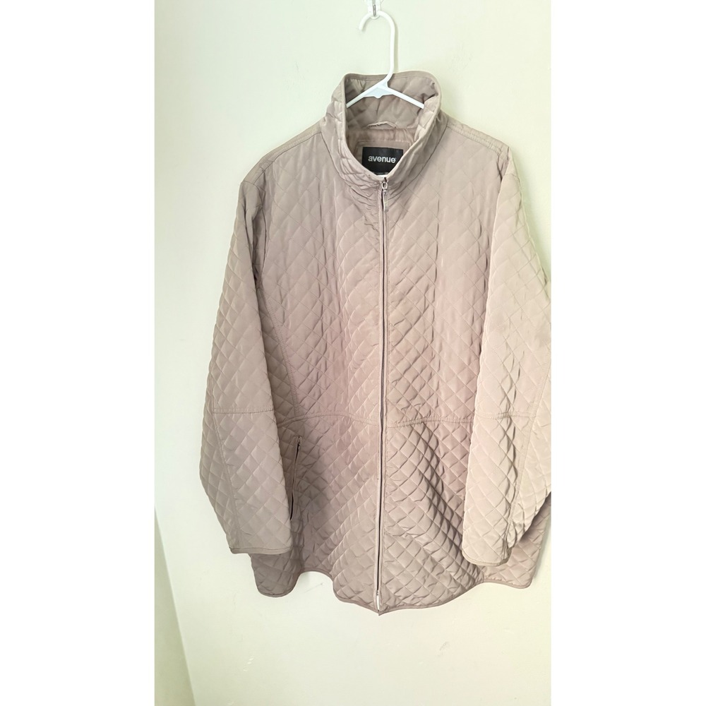 Avenue Womens Quilted Jacket Full Zip Mock Neck Beige Size 30/32
